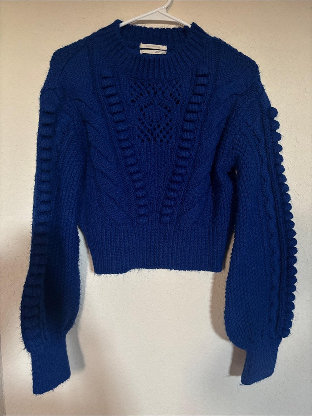 Anthropologie Royal Blue Cable Knit Crewneck Sweater